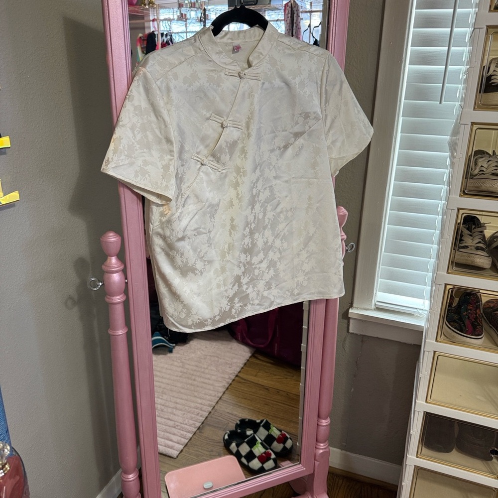Elegant Ivory Satin Women's Blouse